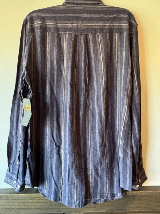 Johnny Bigg Blue Everett Stripe Linen Blend Button-Down Shirt XL NWT - Picture 2 of 7